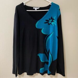 Chico's sweater womens size xl 3 black floral spring career modest